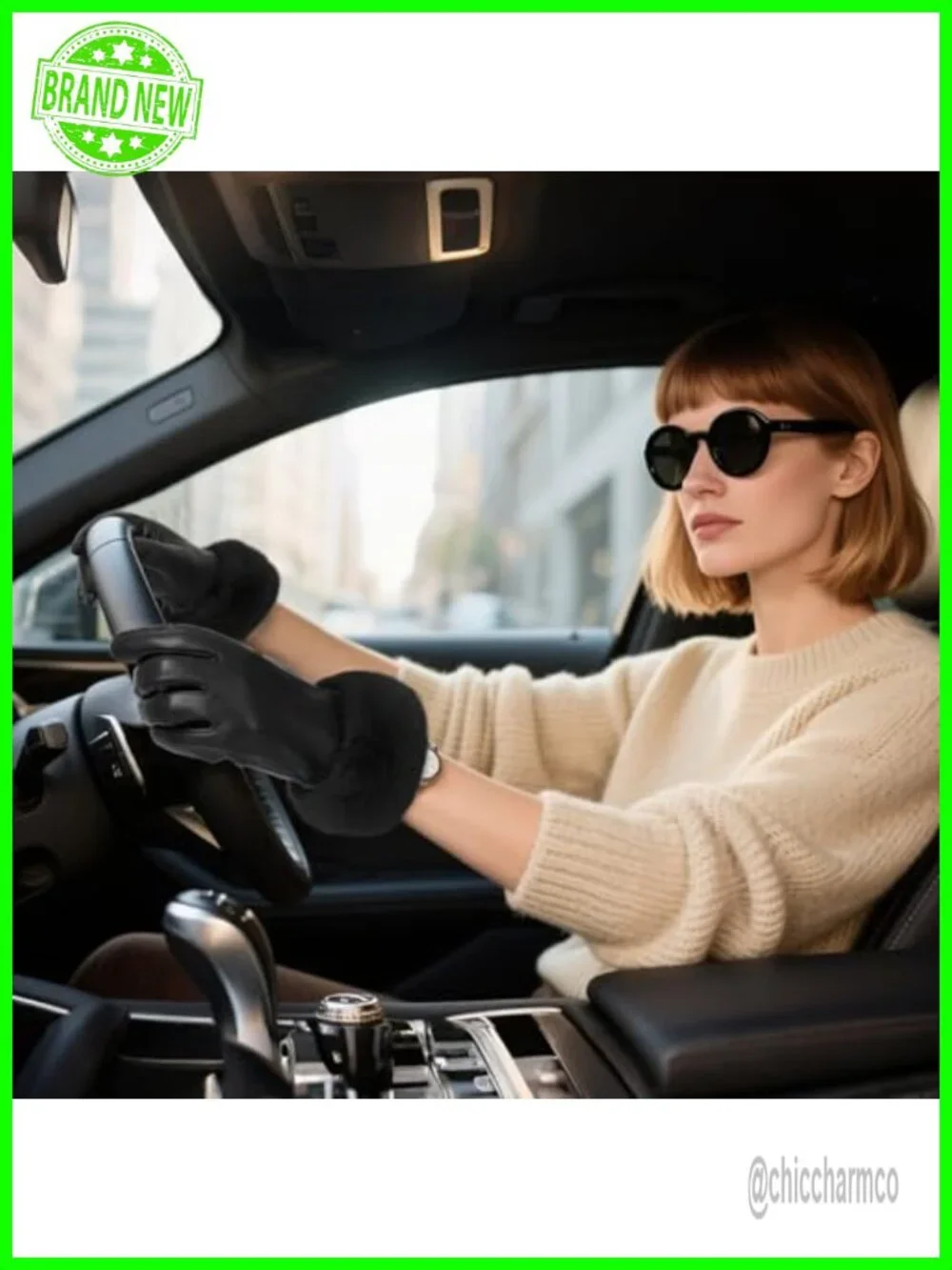 Women's Leather Gloves with Rabbit Fur Cuff Touchscreen Warm Winter Driving